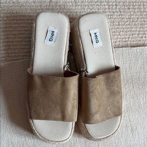 Mango Beige Suede Slide Mules